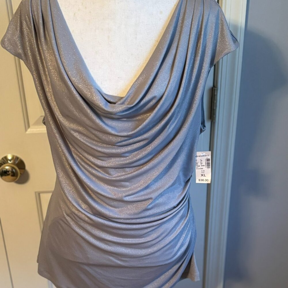 Dressbarn Drape Neck Metallic Gray Sleeveless Top, Size XL, NWT